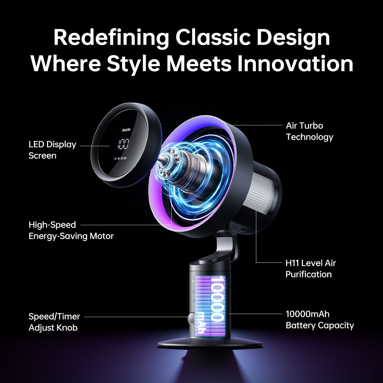JisuLife Portable Bladeless Table Fan Pro3 (10000mAh)